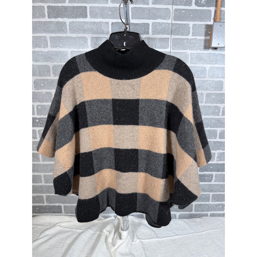 Note di Anita Merino Wool Cashmere Poncho Sweater Plaid Made in Italy OS‎